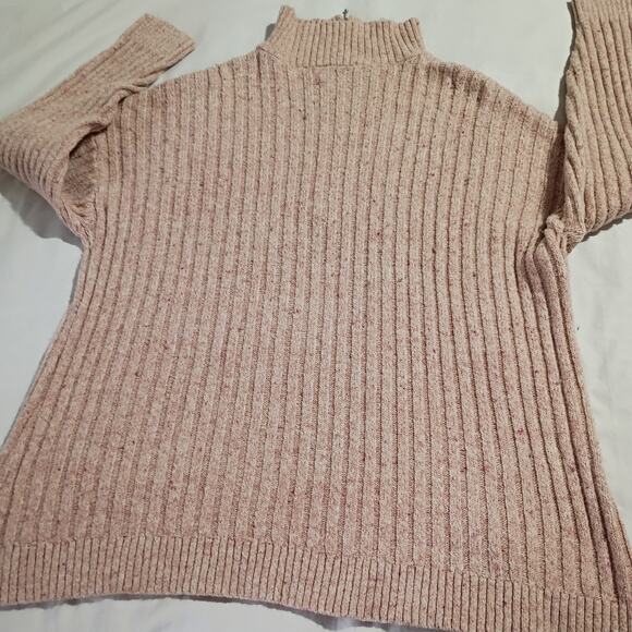 CJ Banks 1X Cable-Knit Petal-Pink Ribbed Cotton-Bend Zip-Collar Tunic Sweater - Picture 6 of 12